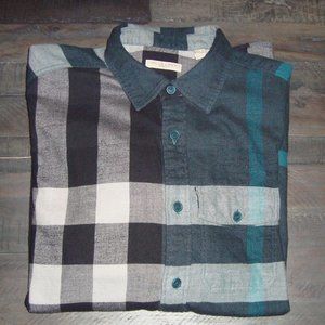 MENS BURBERRY BRIT CHECK LONG SLEEVE FLANNEL BUTTON DOWN